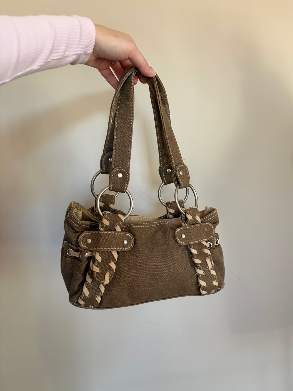Y2K 2000’s Khaki Earthy Brown Canvas Utility Shoulder Bag